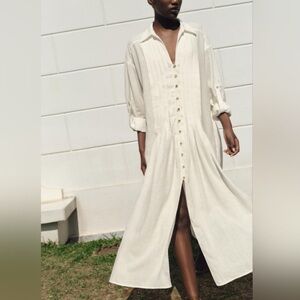 Zara White Button-Down Maxi Dress